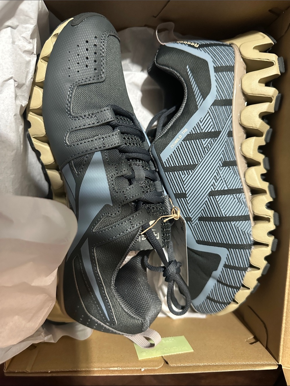 Reebok Men's Black & Light Blue Trail Sneakers with Tan Lug Outsole